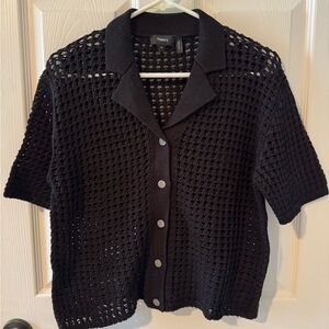 Theory Black Open Knit Top NWOT